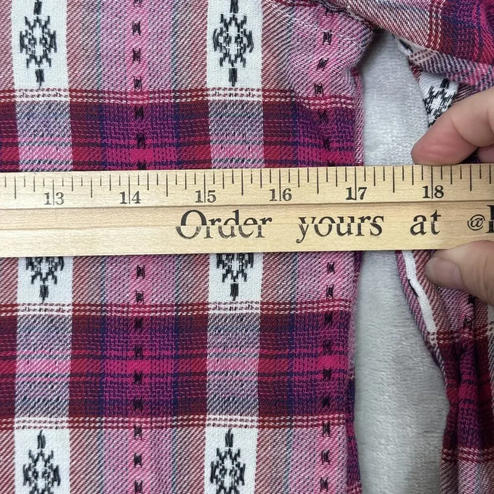 Wrangler Shirt Girls XXL Pink Plaid Western Pearl Snap Long Sleeve Ruffle Trim